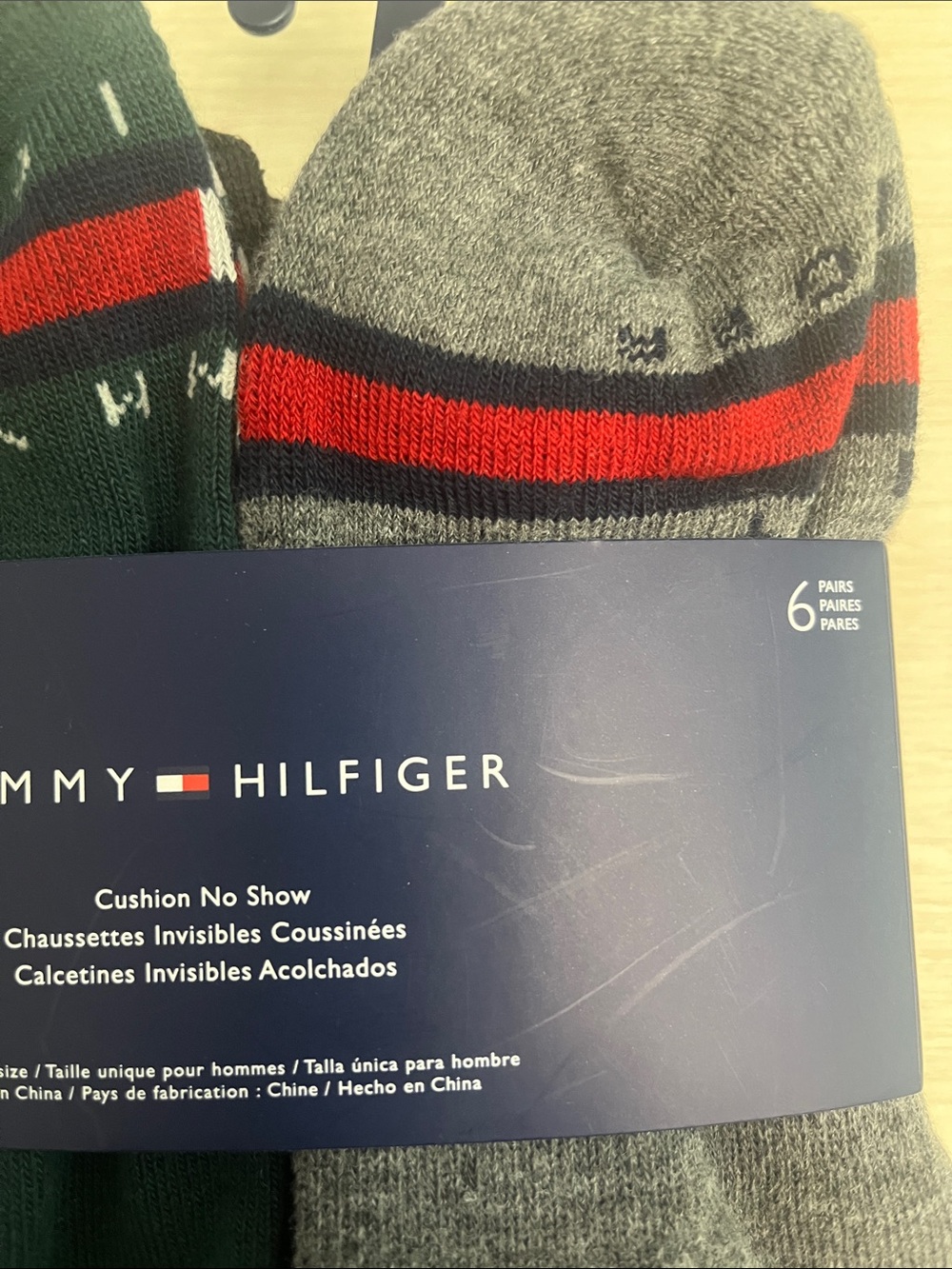 Tommy Hilfiger Men's Cushion No Show  Athletic Socks - Green, Gray & Red Stripe - Picture 3 of 8